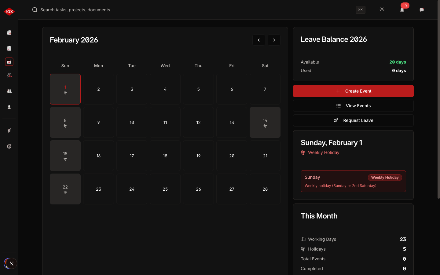 Department Lead Calendar