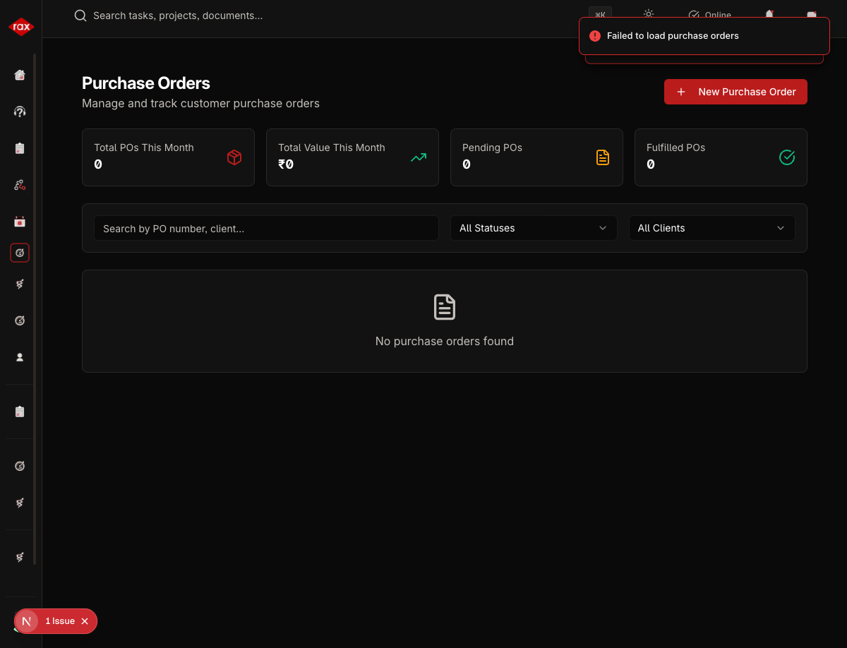 Purchase Orders Page